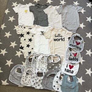 Toddler Boy Short Sleeve Bodysuit & Bib Bundle 24M –Carter’s, Members Mark 20pcs